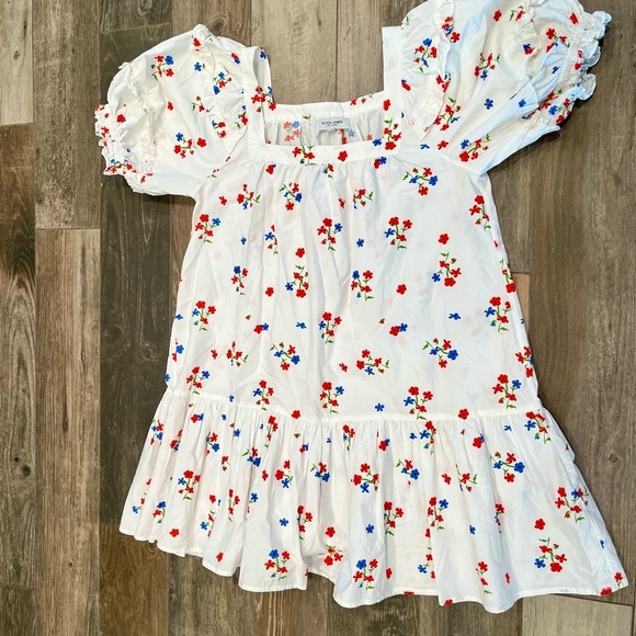 Olivia James the Label Sophie Dress Ruffle Square Neck Floral Size Large White - Picture 6 of 11